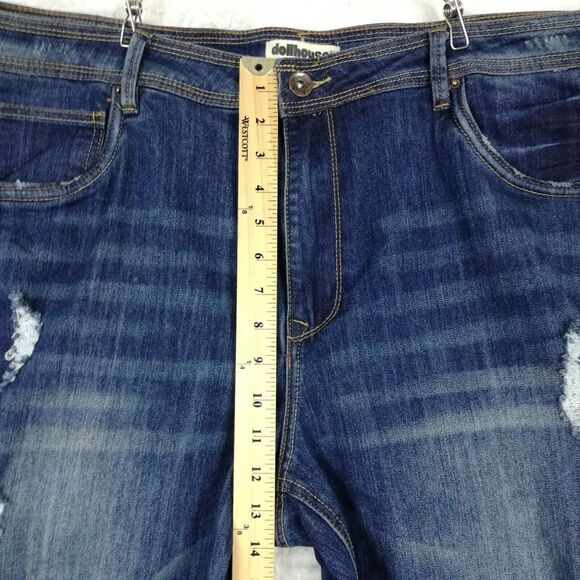 Dollhouse Womens Jeans Cropped Denim Blue Destroyed Distressed Whiskered Plus 24 - Picture 7 of 11